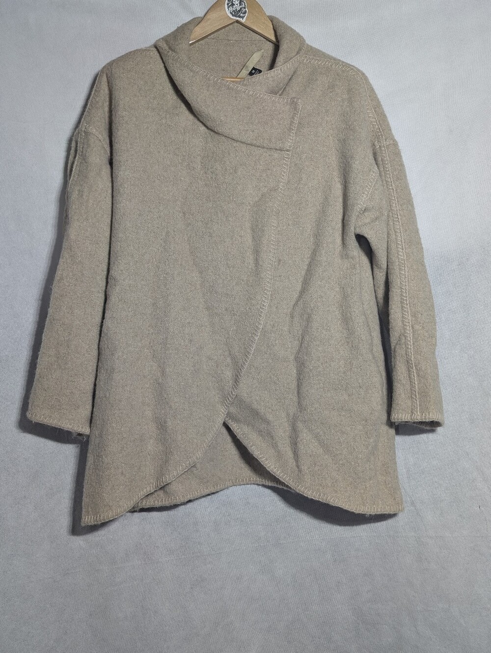 ANDEAN Alpaca Wool Asymmetrical Wrap Jacket Cardigan Oatmeal Medium